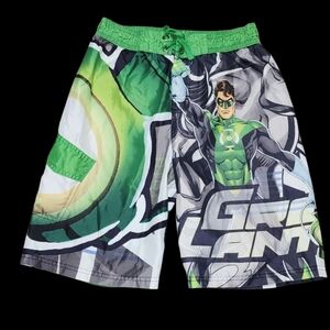 Green Lantern Board Shorts Boys Sz 10-12 Lined Beach Pool Party Fandom Swimwear